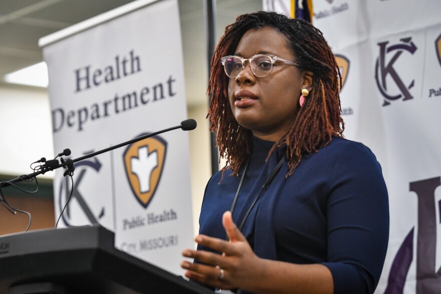 Dr. Marvia Jones answers questions from the media Friday. Jones, a specialist in violence prevention, is the first Black woman to run the Kansas City Health Department.