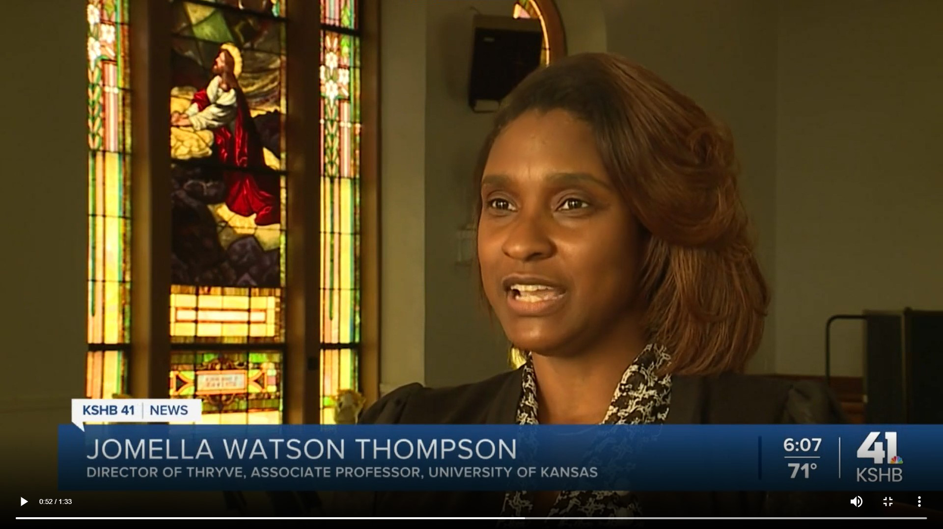 Jomella Watson-Thompson being interviewed on the KSHB News program.